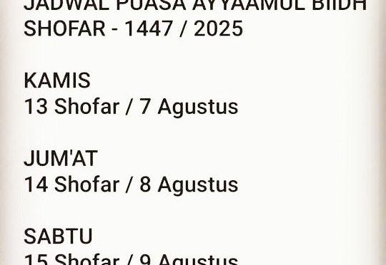 Jadwal Puasa Ayyaamul Biidh – Shofar 1447 Hijriyah