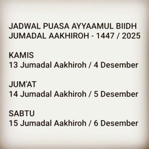 Jadwal Puasa Ayyaamul Biidh – Jumadal Aakhiroh 1447 Hijriyah